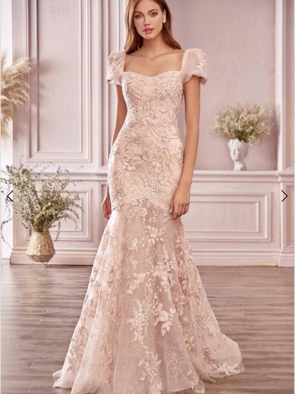 Romantic Blush Floral Lace Bridal Gown